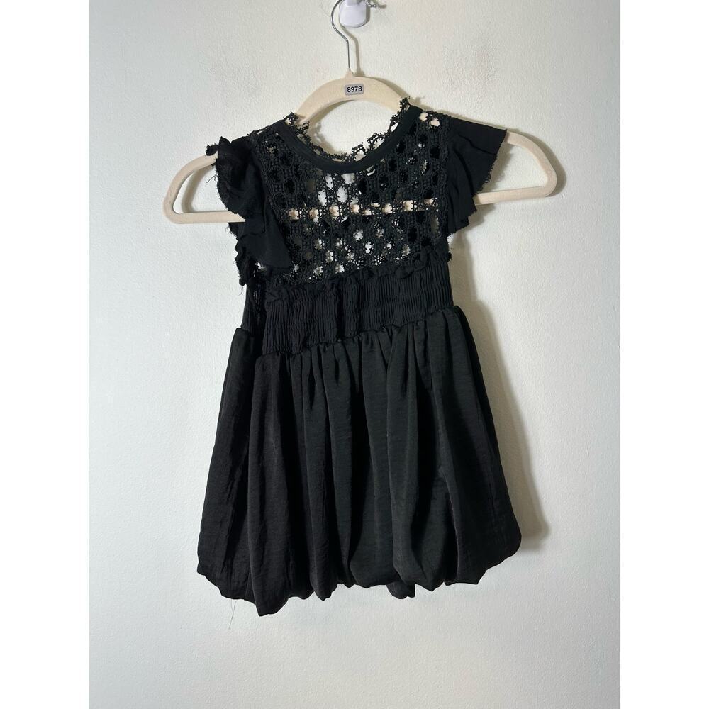 Free People One Black Crocheted Ruffle Tank Sz XS